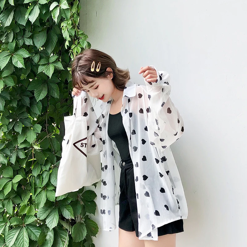 loose thin perspective chiffon Coats Jackets spring summer Korean Women's Clothing fashion brand long sleeve heart print casual
loose thin perspective chiffon Coats Jackets spring summer Korean Women's Clothing fashion brand long sleeve heart print casual