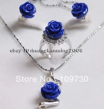 Jewelry 00258 12MM Hand Carved Blue Coral Flower Earrings /Ring /Necklace Pendant Set 
Jewelry 00258 12MM Hand Carved Blue Coral Flower Earrings /Ring /Necklace Pendant Set
