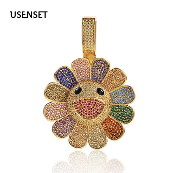 USENSET Hip Hop Pendant Bling Zircon Colorful Gold Jewelry Ice Out Rotating Japanese Takashi Murakami Sunflower Charms 
USENSET Hip Hop Pendant Bling Zircon Colorful Gold Jewelry Ice Out Rotating Japanese Takashi Murakami Sunflower Charms