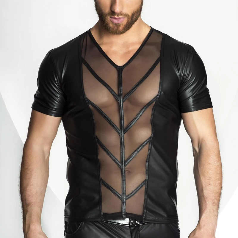 CFYH 2018 New Faux Leather Mesh T shirt Men Tops Hip Hop Summer T shirt Men Sexy Fitness Male Tees Black Plus Size S-XXL
CFYH 2018 New Faux Leather Mesh T shirt Men Tops Hip Hop Summer T shirt Men Sexy Fitness Male Tees Black Plus Size S-XXL