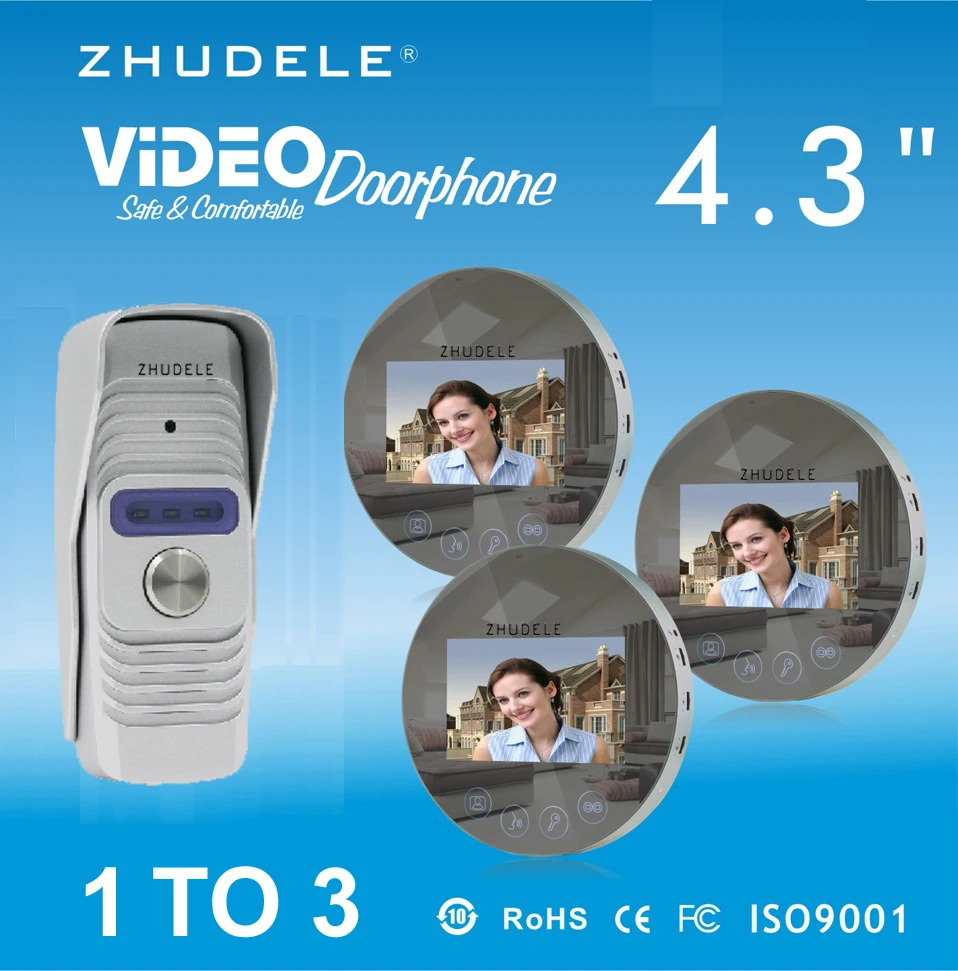 ZHUDELE New Arrival Mirror Panel 3X4.3"LCD Monitors Video Door Phone doorbell HD CCD Peephole Camera w/t Waterproof Cover 1V3 |