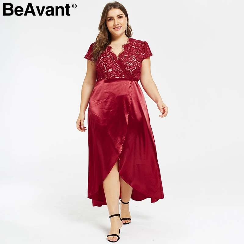 BeAvant Vintage red lace women dress plus size dress V neck satin summer dresses 2019 Split party sexy dress female vestidos
BeAvant Vintage red lace women dress plus size dress V neck satin summer dresses 2019 Split party sexy dress female vestidos