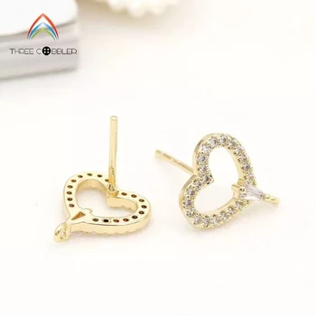 New! 14K gold plated brass CZ heart shape stud earring pins connector for jewelry making earring base
New! 14K gold plated brass CZ heart shape stud earring pins connector for jewelry making earring base