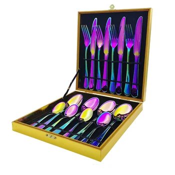 16pcs Luxury Dinnerware set with Gift box Stainless Steel Rainbow Cutlery Colorful Tableware Flatware Dining Knife Fork Spoon
16pcs Luxury Dinnerware set with Gift box Stainless Steel Rainbow Cutlery Colorful Tableware Flatware Dining Knife Fork Spoon