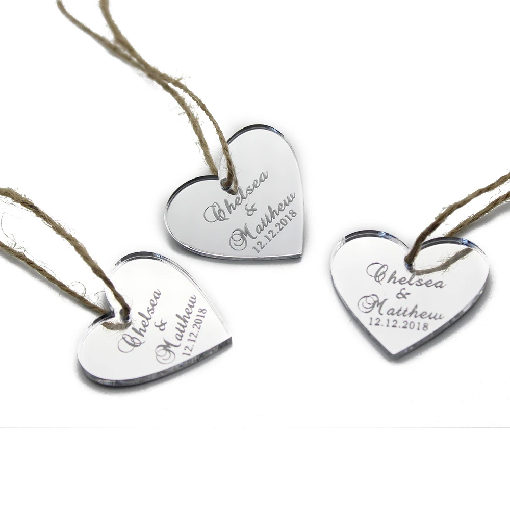50pcs Personalized Engraved Custom Mirror Wedding Tags Mini Wine Tag Love Heart Shape Tags With Jute Ribbon Decor Favors 40x40mm
50pcs Personalized Engraved Custom Mirror Wedding Tags Mini Wine Tag Love Heart Shape Tags With Jute Ribbon Decor Favors 40x40mm