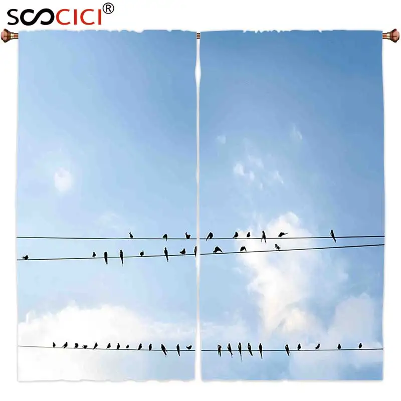 Window Curtains Treatments 2 Panels,Animal Swallows Sitting on Power Cord Relaxing Tranquil Spring Day Clear Sky Light Blue
Window Curtains Treatments 2 Panels,Animal Swallows Sitting on Power Cord Relaxing Tranquil Spring Day Clear Sky Light Blue