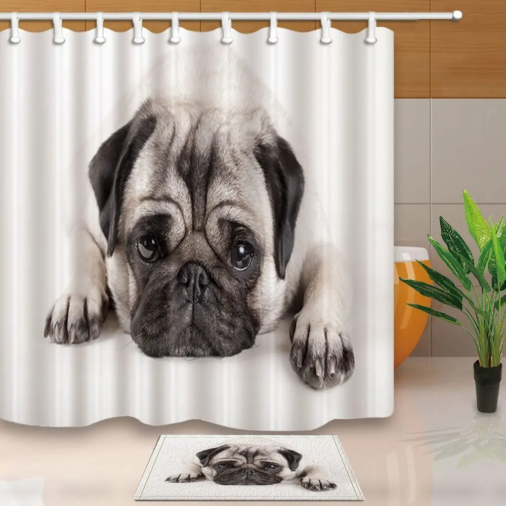 Cute Animals Decor Sadly Pug Puppy Dog Lying Down Waterproof Polyester Fabric Shower Curtain Set With Floor Doormat Bath Rugs
Cute Animals Decor Sadly Pug Puppy Dog Lying Down Waterproof Polyester Fabric Shower Curtain Set With Floor Doormat Bath Rugs