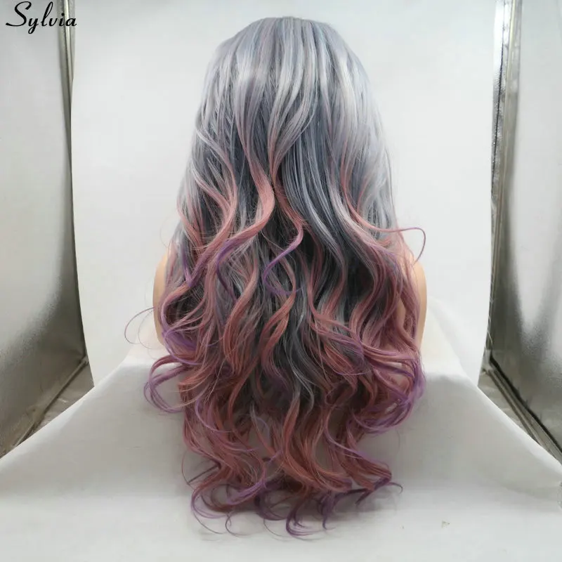 Sylvia Soft Body Wave Heat Resistant Hair Black Gray Pink With