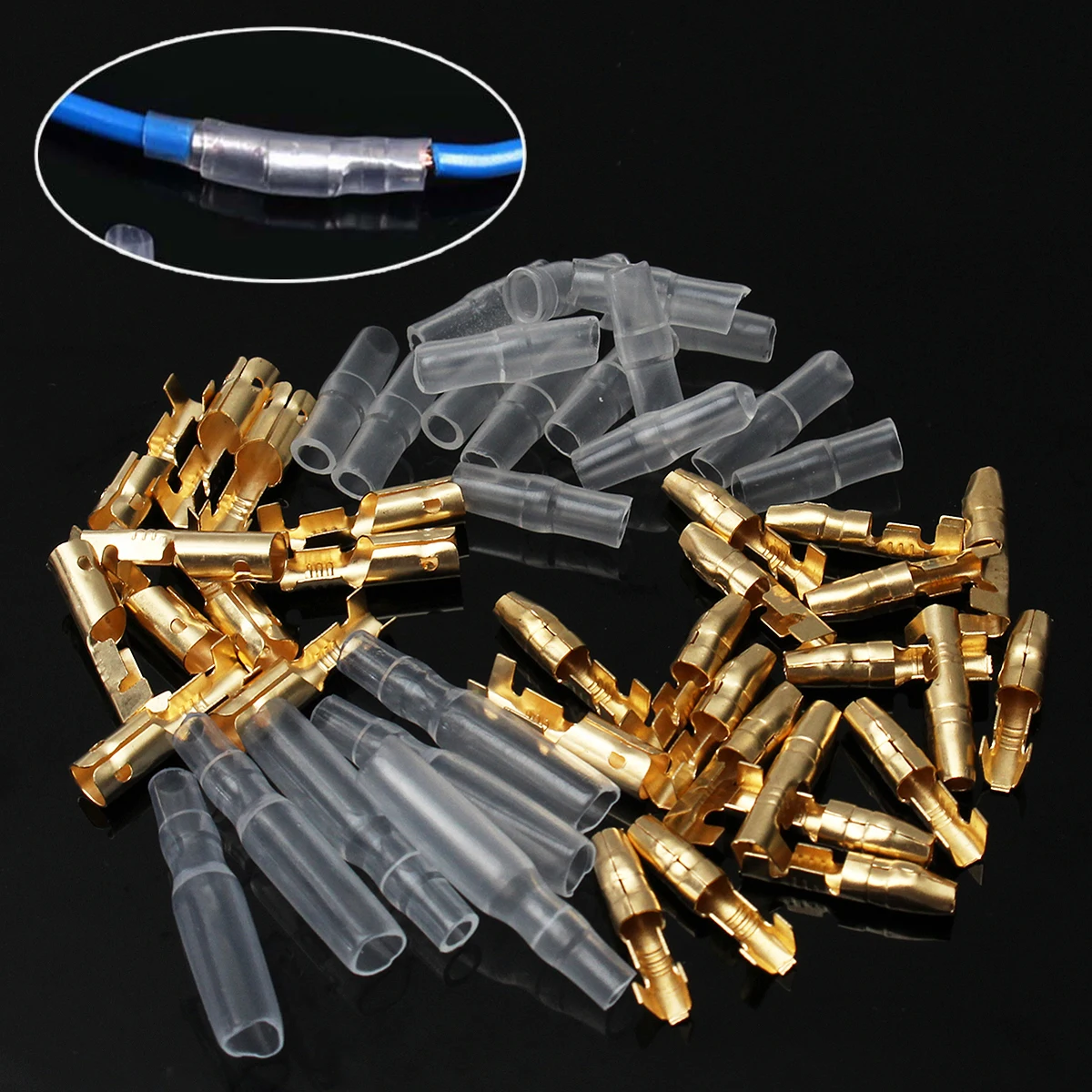 50 Set 3.9mm Male Female Bullet Motorcycle Connector Terminals Socket with Insulator Sleeve Cover Mayitr