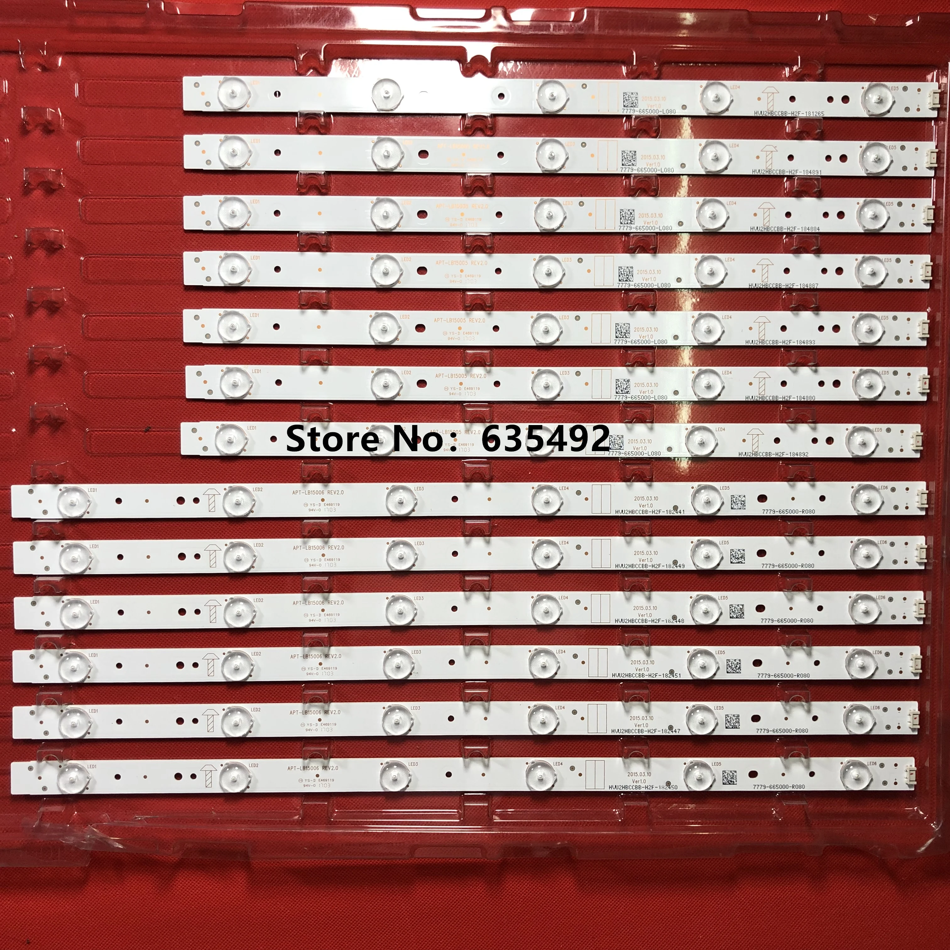 LED Backlight For Sky worth 65E6000 Light Bar 5800-W65002-LR10 5800-W65002-0P10/OP10 Screen RDL650WY 1Set (16PCS*5LED+8PCS*6LED)
LED Backlight For Sky worth 65E6000 Light Bar 5800-W65002-LR10 5800-W65002-0P10/OP10 Screen RDL650WY 1Set (16PCS*5LED+8PCS*6LED)