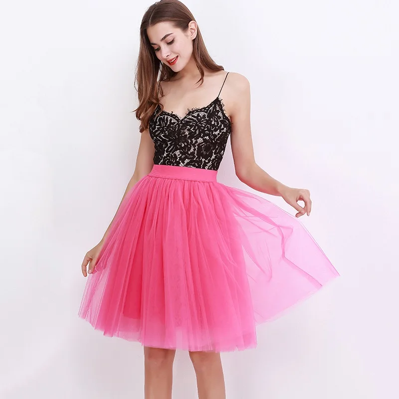 

7 Layers Midi A Line Tutu Tulle Skirt High Waist Pleated Skater Skirts Womens Vintage Lolita Ball Gown Summer 2019 saias jupe