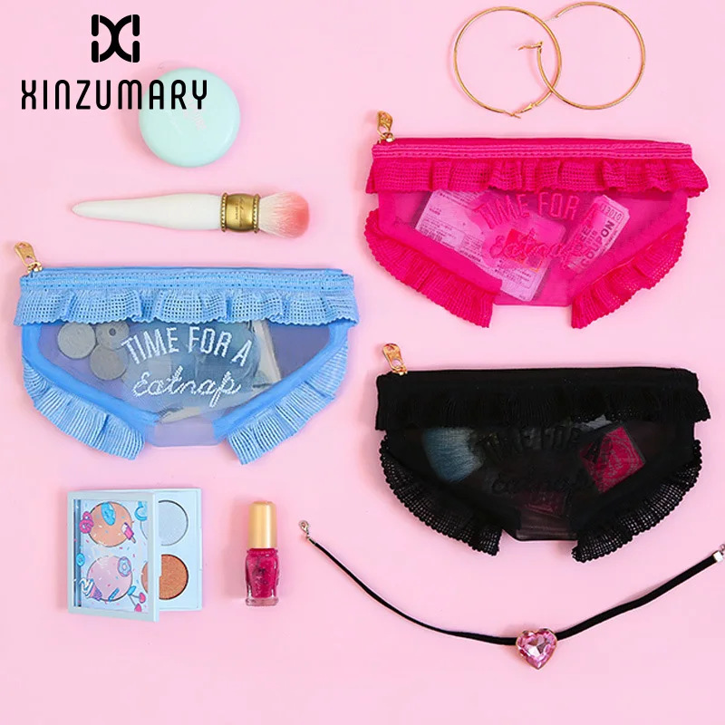 Personality Underwear style Cosmetic bag creative funny coin storage Bags Mesh Lace toiletry bag Women Makeup Bag Pouch Bags
Personality Underwear style Cosmetic bag creative funny coin storage Bags Mesh Lace toiletry bag Women Makeup Bag Pouch Bags