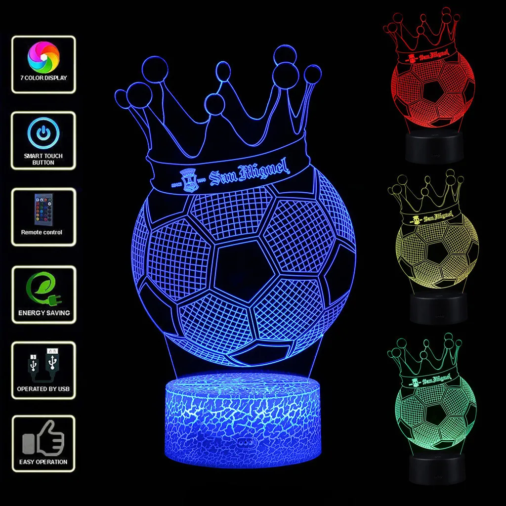 LED 3D Night Light Crown Football 3D Visual Lamp Optical Illusion Desk Lighting 7 Color Changing 3D Light Fixtures For Kids
LED 3D Night Light Crown Football 3D Visual Lamp Optical Illusion Desk Lighting 7 Color Changing 3D Light Fixtures For Kids