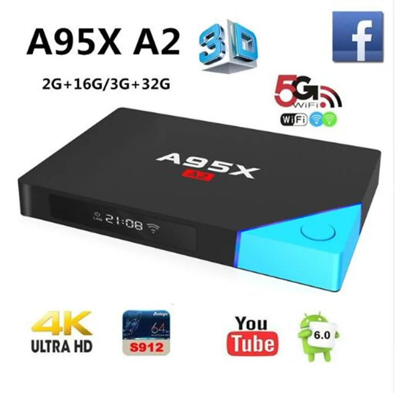 A95X A2 Smart TV Box Android 6.0 OS Amlogic S912 Octa Core 2G 16G / 3G 32G Set Top Box 2.4G+5G WiFi BluetoothV4.1 Media Player
A95X A2 Smart TV Box Android 6.0 OS Amlogic S912 Octa Core 2G 16G / 3G 32G Set Top Box 2.4G+5G WiFi BluetoothV4.1 Media Player
