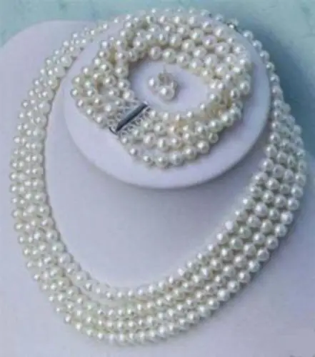 Free shipping New style Natural noble jewelry>>>>Charming Woman4 Rows 6-7mm White Pearl Necklace + Bracelet + Earring Set
Free shipping New style Natural noble jewelry>>>>Charming Woman4 Rows 6-7mm White Pearl Necklace + Bracelet + Earring Set
