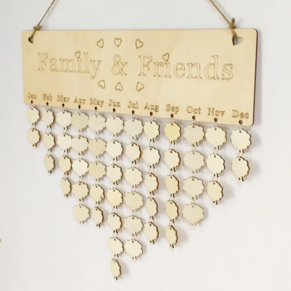 DIY деревянный календарь друзья и семья Сердце напечатанный настенный знак