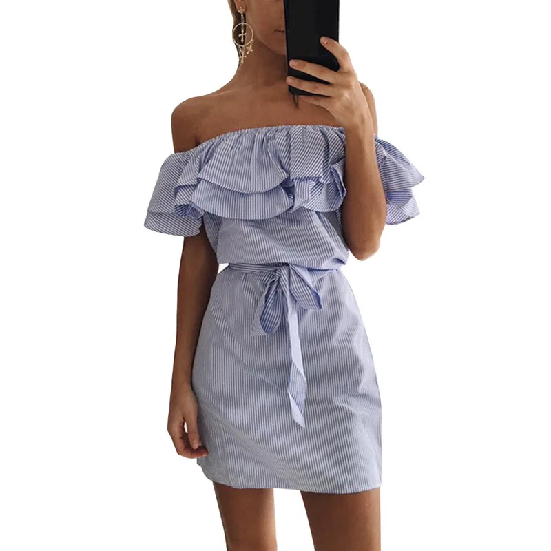 Sexy Off Shoulder Dress Women beach Strapless Striped print Ruffles tunic Sundresses Summer Mini party Dress Vestido de verano
Sexy Off Shoulder Dress Women beach Strapless Striped print Ruffles tunic Sundresses Summer Mini party Dress Vestido de verano