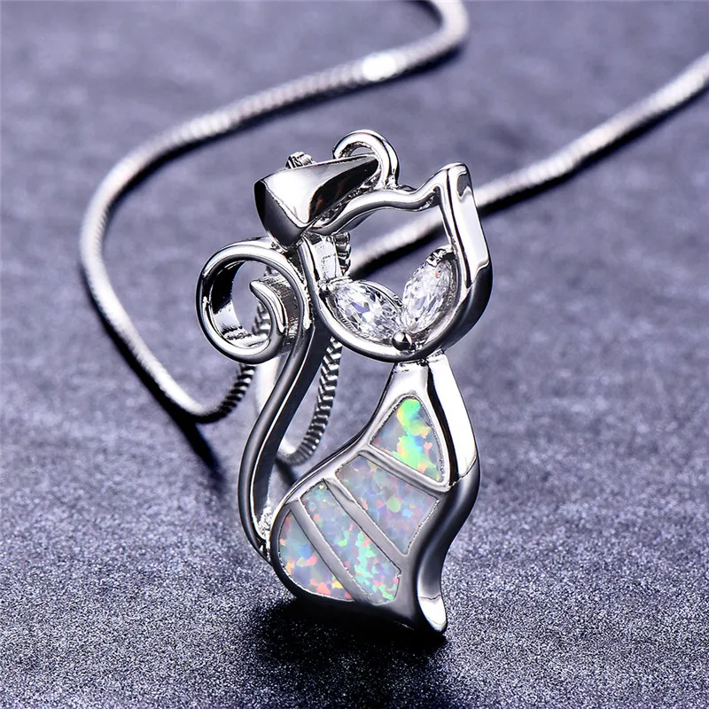 Female Girls White/Blue Cat Eye Necklace Fire Opal Pendants Necklaces Fashion Sterling Silver Filled Animal Necklace For Women
Female Girls White/Blue Cat Eye Necklace Fire Opal Pendants Necklaces Fashion Sterling Silver Filled Animal Necklace For Women