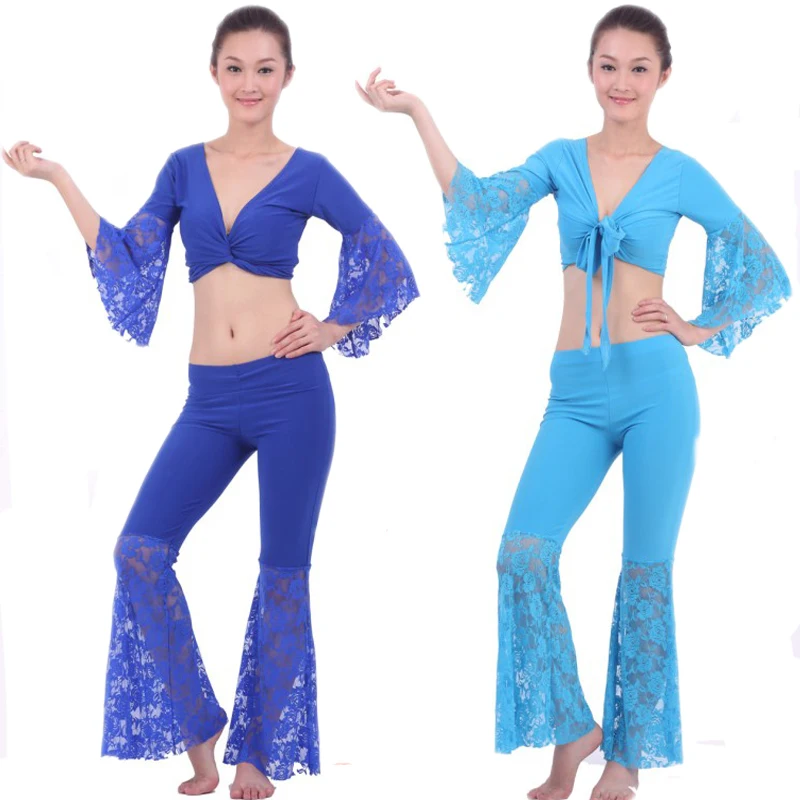 2016 Women Bellydance Dance Costume Clothes Freeshipping All Code For Square Set Flare Sleeve Lace Top S86 Trousers K86 Twinset |