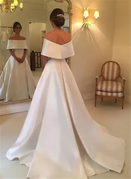 Simple White Satin Wedding Dresses Boat Neck Off The Shoulder A Line Sweep Train Bridal Dress Robe De Mariage
Simple White Satin Wedding Dresses Boat Neck Off The Shoulder A Line Sweep Train Bridal Dress Robe De Mariage