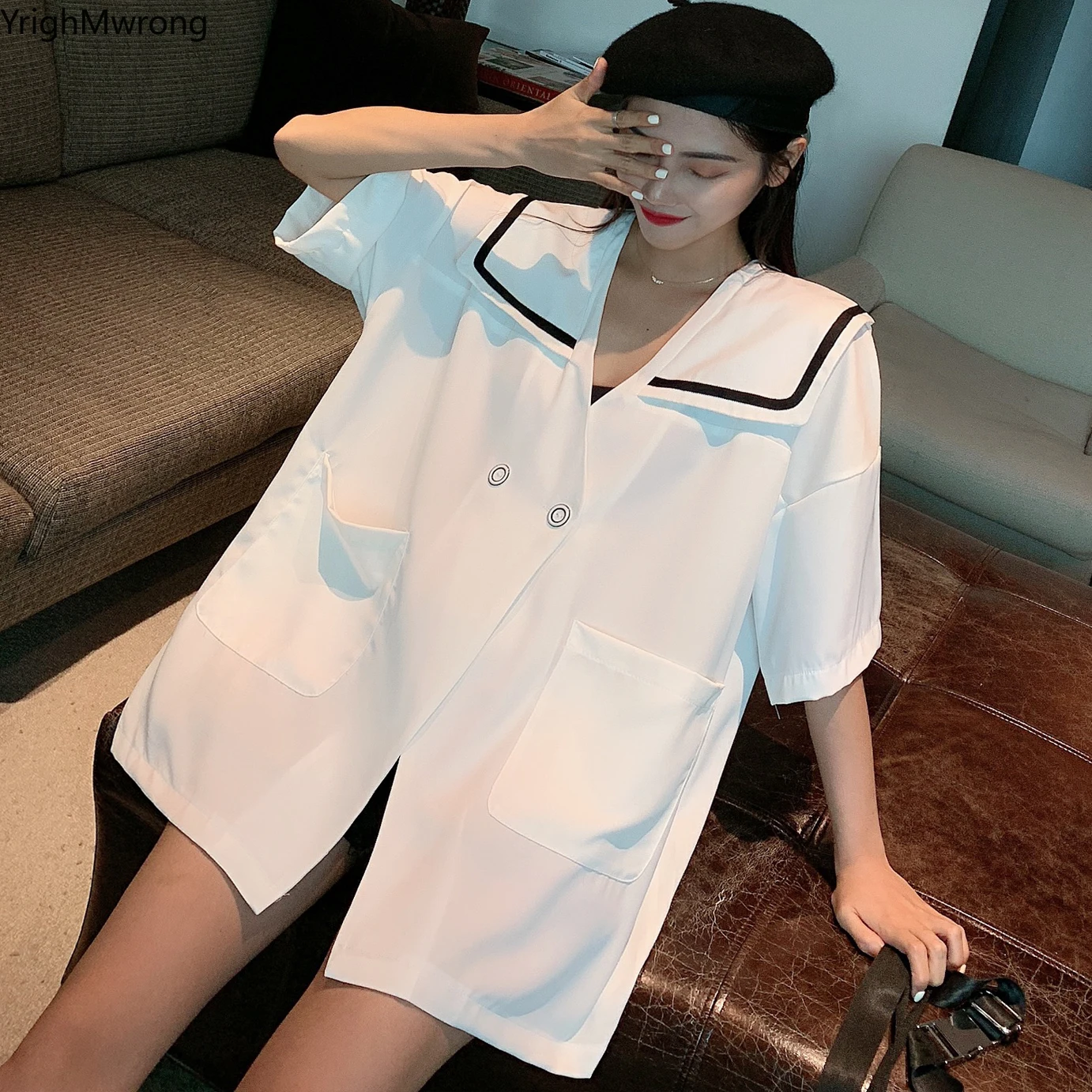 Vintage Uniform Loose Oversized Striped Sailor Turndown Loose Pocket Blouse Long Shirt Top Korean Casual Cardigan Blusas Tee 90s
Vintage Uniform Loose Oversized Striped Sailor Turndown Loose Pocket Blouse Long Shirt Top Korean Casual Cardigan Blusas Tee 90s