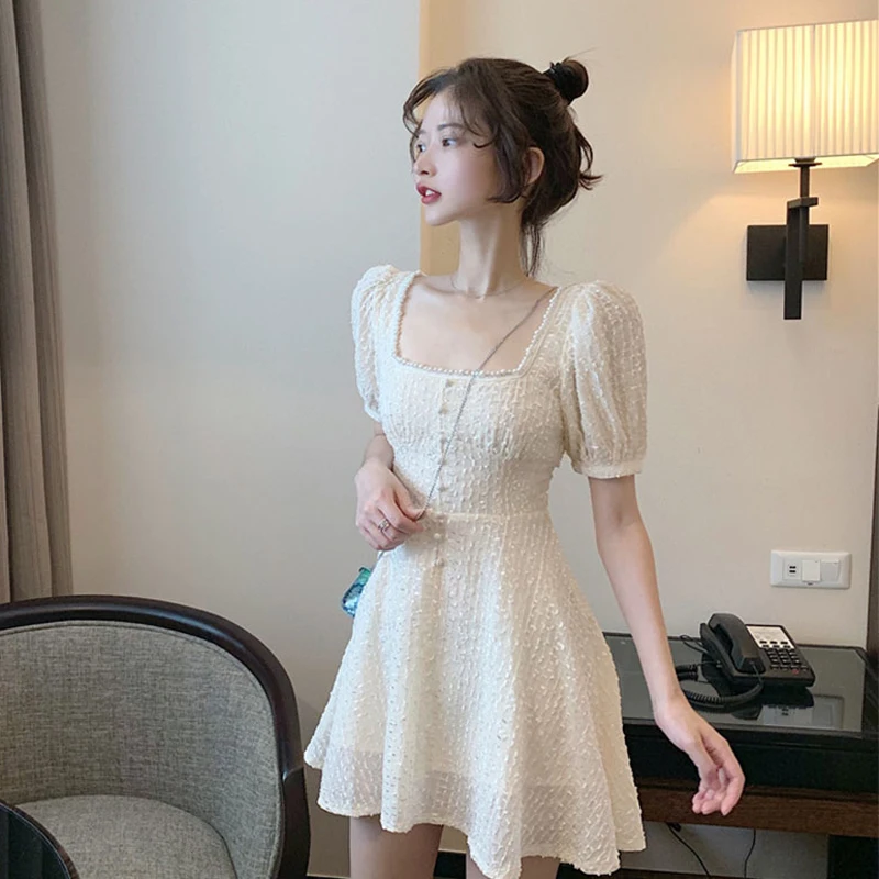 sweet a-line button puff sleeve square collar party mini-dress Women's Clothing fashion brand summer style vestidos verano 2019
sweet a-line button puff sleeve square collar party mini-dress Women's Clothing fashion brand summer style vestidos verano 2019