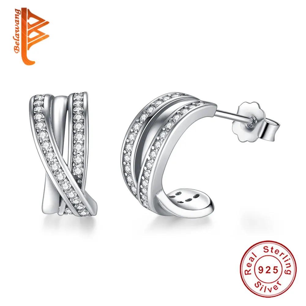 BELAWANG Genuine 100% 925 Sterling Silver Twist Cross Stud Earrings Statement Clear CZ Earrings Women Wedding Jewelry
BELAWANG Genuine 100% 925 Sterling Silver Twist Cross Stud Earrings Statement Clear CZ Earrings Women Wedding Jewelry