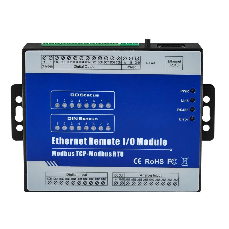 RJ45 Ethernet Remote IO Module with Register Mapping 8 Relay Outputs Isolated Design supports PWM M320T
RJ45 Ethernet Remote IO Module with Register Mapping 8 Relay Outputs Isolated Design supports PWM M320T