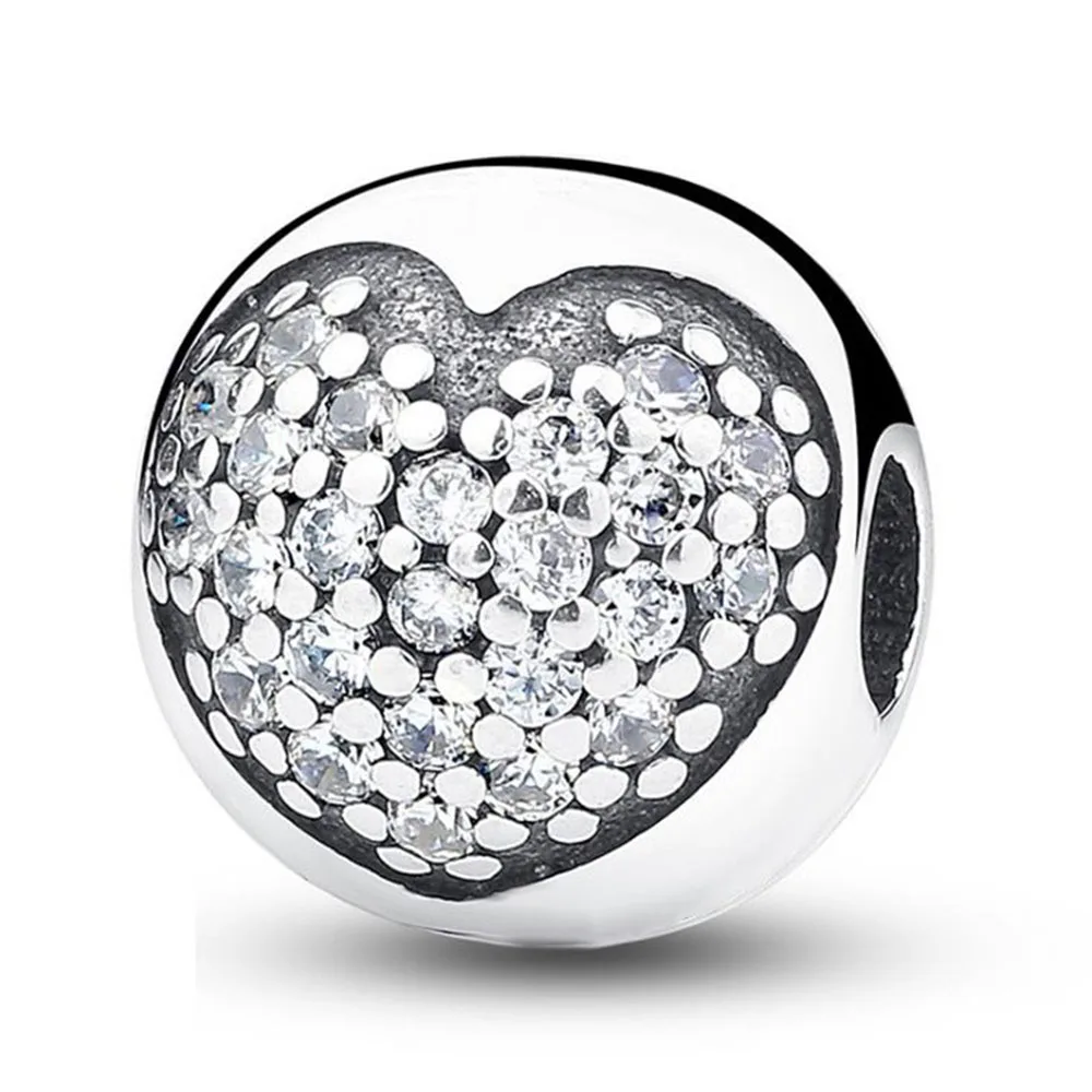 

Аутентичные 925 стерлингового серебра очарование милое сердце круглые хрустальные бусины для оригинальных Pandora шарм браслеты и браслеты ювелирные изделия