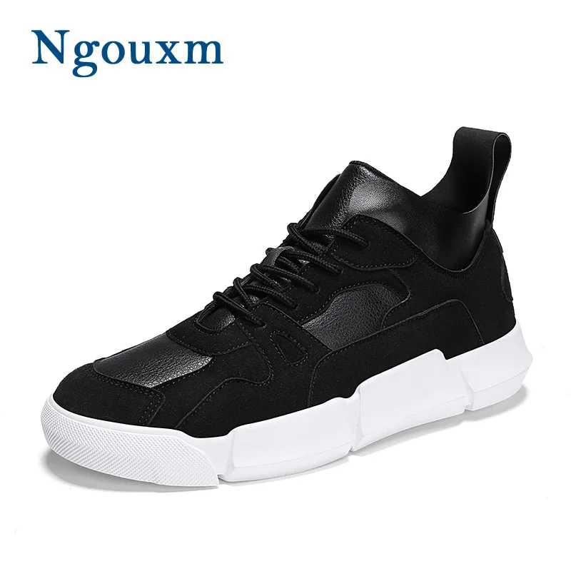 Ngouxm Sneakers Men Spring Autumn Suede Leather New Fashion Men's Casual Shoes Lace-Up Lightweight Man Black Casual Sneakers
