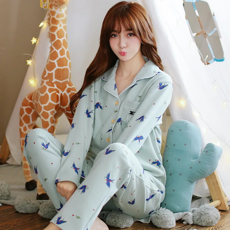 Womens Pajamas Sets Cotton Cardigan Long Sleeve And Pants Animal Bird Print Pajama Set Sleepwear Women Sexy Autumn Homewear
Womens Pajamas Sets Cotton Cardigan Long Sleeve And Pants Animal Bird Print Pajama Set Sleepwear Women Sexy Autumn Homewear