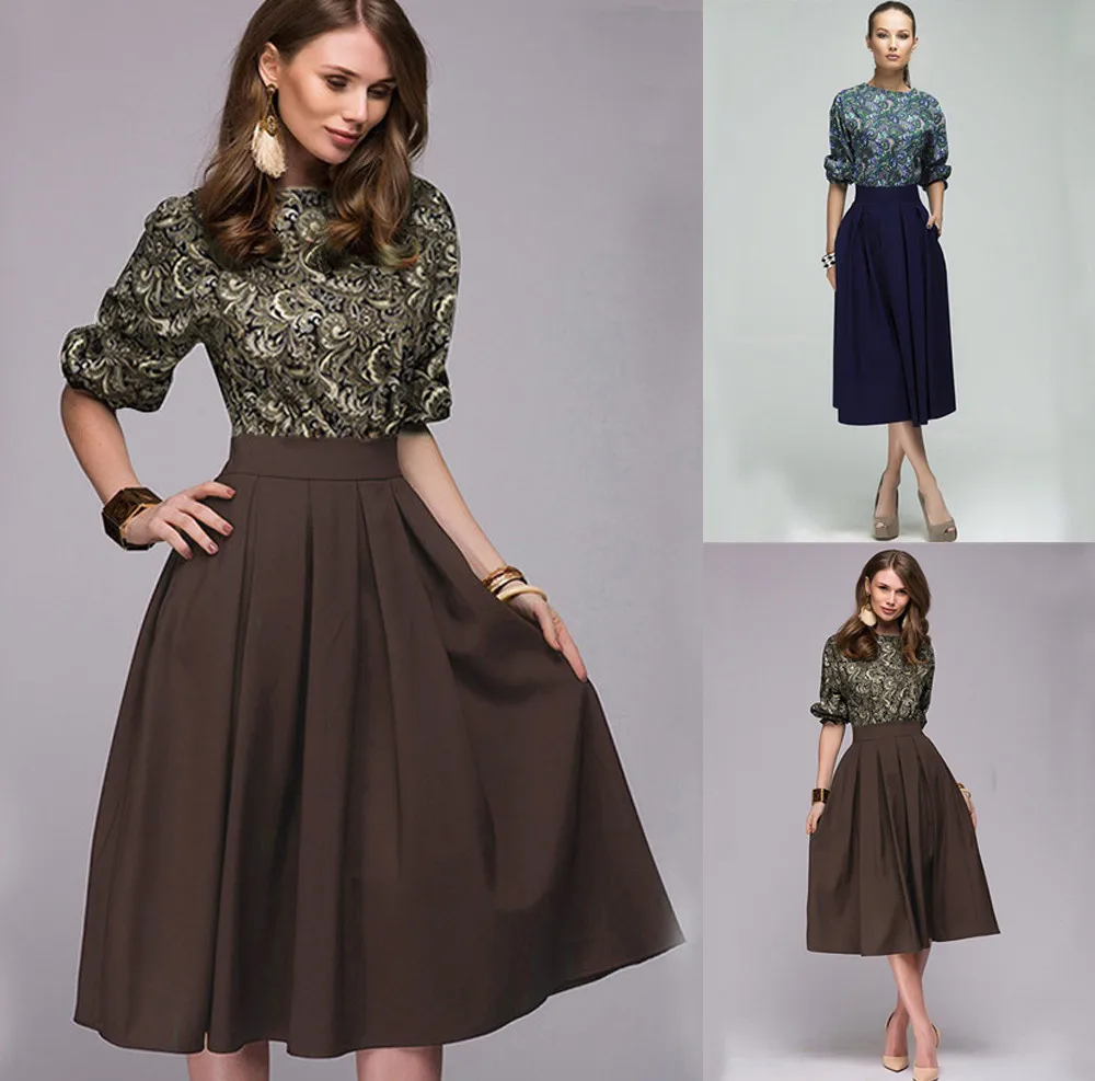 Womens Floral Vintage Casual Half Sleeve Work Office Knee dresses woman party night Length Dress
Womens Floral Vintage Casual Half Sleeve Work Office Knee dresses woman party night Length Dress