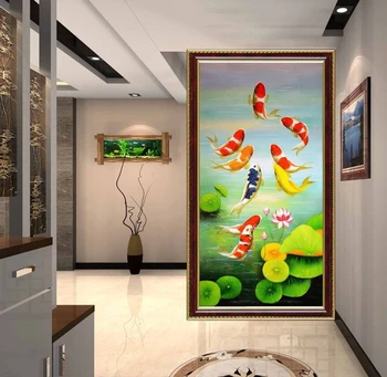 

Porch Corridor art Lotus Carp Happy Enjoy Wall Pictures For Living Room 1 Piece Unframed Canvas Painting Large Modular Pictures
