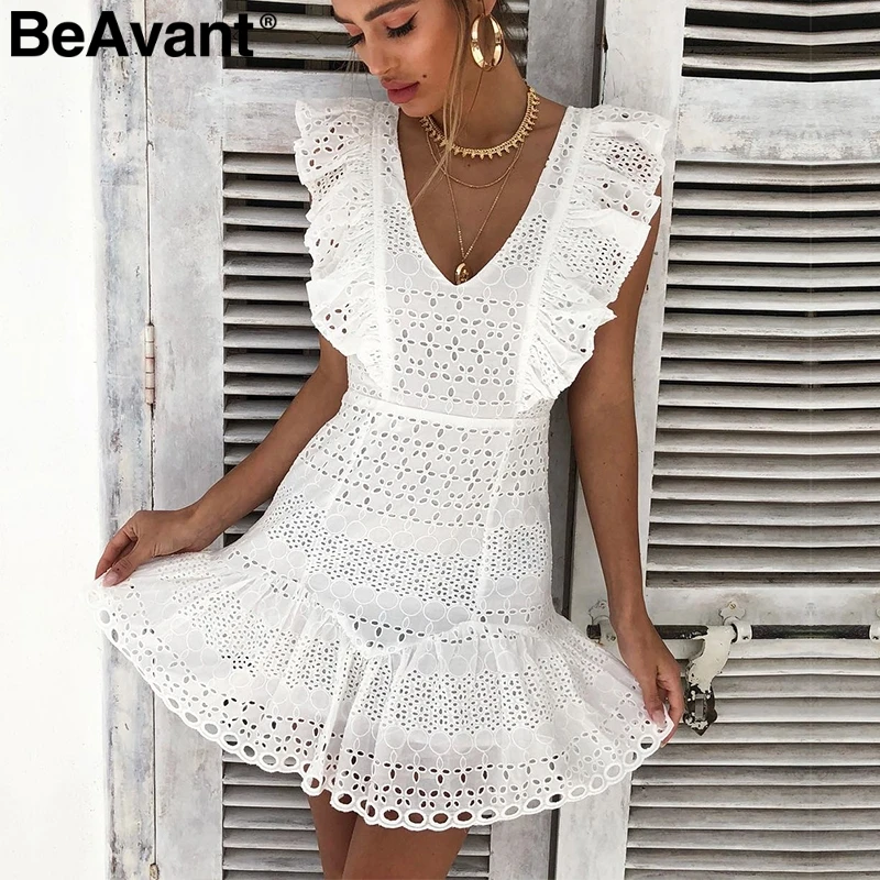 BeAvant Elegant ruffle cotton white women dress Embroidery high waist summer dress casual Vintage short party dresses ladies
BeAvant Elegant ruffle cotton white women dress Embroidery high waist summer dress casual Vintage short party dresses ladies