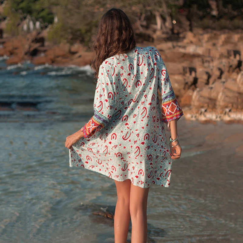 2019 spring new women's nine-point sleeve V-neck loose ethnic print dress
2019 spring new women's nine-point sleeve V-neck loose ethnic print dress