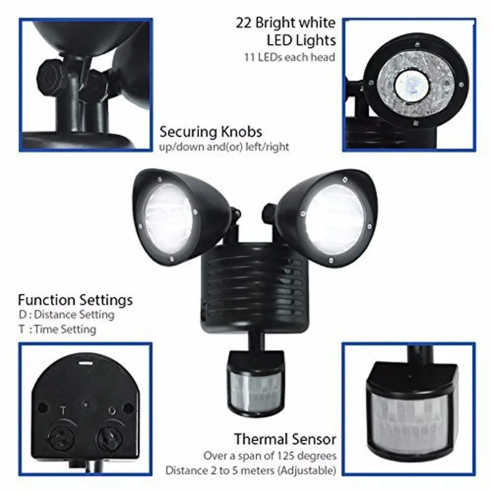 Dropshipping ICOCO 22LED Dual Security Detector Solar Spot Light Motion Sensor Floodlight Outdoor Wall Garden Landscape | Лампы и