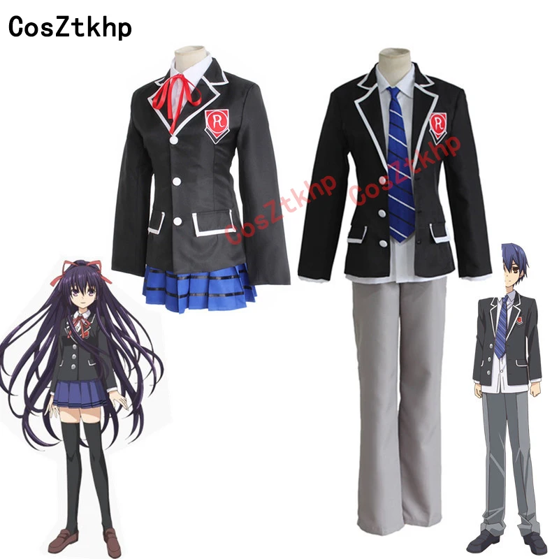 

DATE A LIVE Itsuka Shido Cosplay Costumes Tokisaki Kurumi Jacket Skirt School Uniform Synthetic Wig Hair Men Boys Girls Full Set