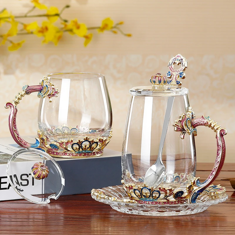 Crown design Enamel Crystal Glass Cup Heat-Resistant Water Cup Coffee Flower tea cup With Spoon Handgrip home office drinkware
Crown design Enamel Crystal Glass Cup Heat-Resistant Water Cup Coffee Flower tea cup With Spoon Handgrip home office drinkware