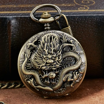 Luxury Bronze Mechanical Pocket Watch Dragon Laser Engraved Clock Animal Necklace Black Hand Winding Men Fob Watches with Chain
Luxury Bronze Mechanical Pocket Watch Dragon Laser Engraved Clock Animal Necklace Black Hand Winding Men Fob Watches with Chain