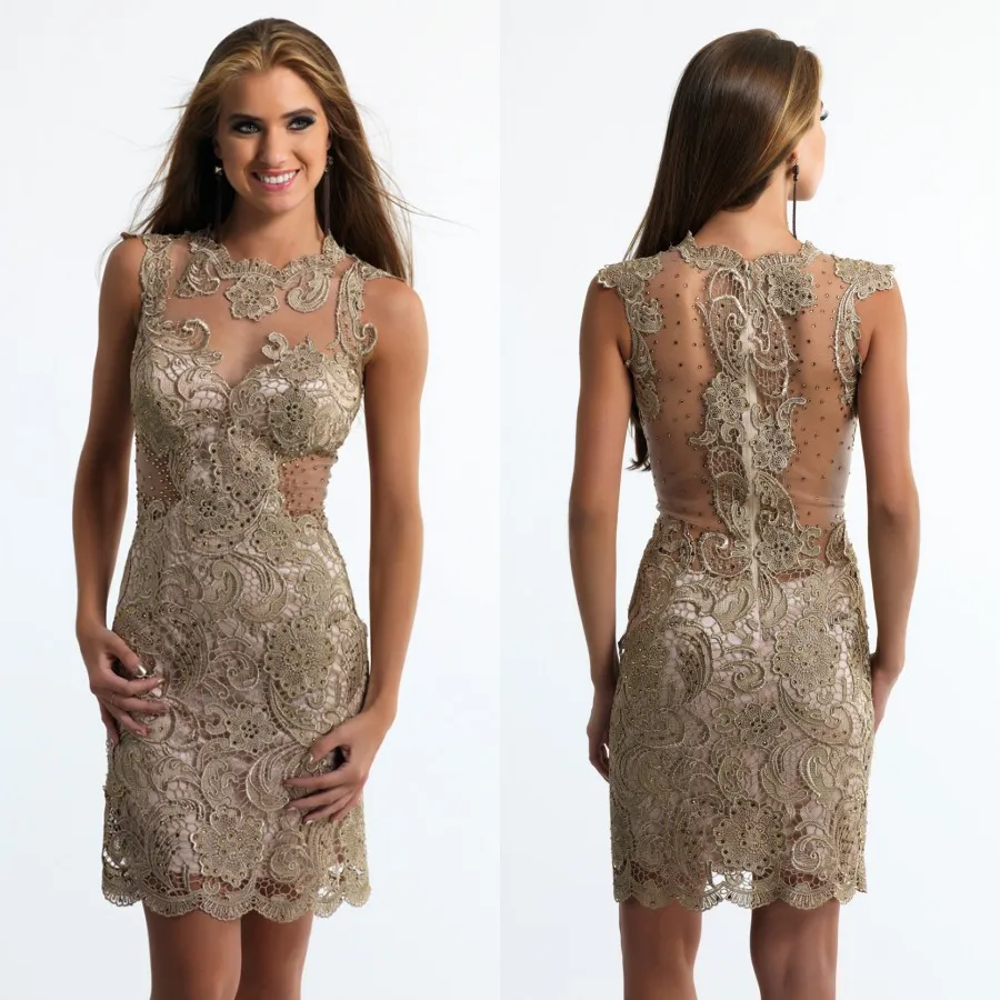 Dark Gold Cocktail Dresses 2016 Sheer Neck Lace Sexy Short Plus Size Custom Made Party Dresses
Dark Gold Cocktail Dresses 2016 Sheer Neck Lace Sexy Short Plus Size Custom Made Party Dresses