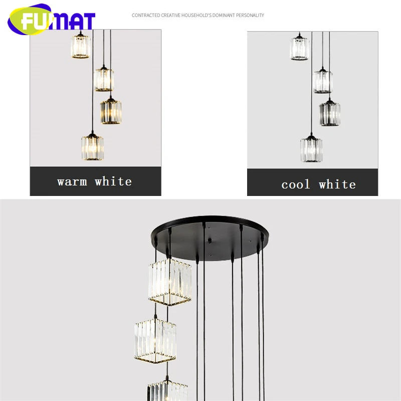 FUMAT Crystal K9 Stairs Rotation Ceiling Lamps Chandelier Lighting Hanging Lights LED Fixture American Modern Style Villa Stairs 7