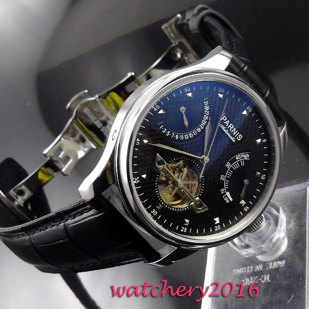 43mm parnis Black dial power reserve Deployment clasp Complete Calendar watches top brand luxury automatic mechanical mens Watch
43mm parnis Black dial power reserve Deployment clasp Complete Calendar watches top brand luxury automatic mechanical mens Watch