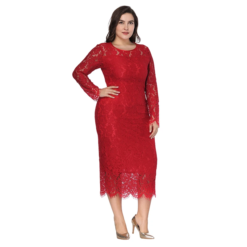 women Elegant black plus size lace dress Summer vestidos 6XL Long large size dress Sexy evening party Big Size dresses white/red 21