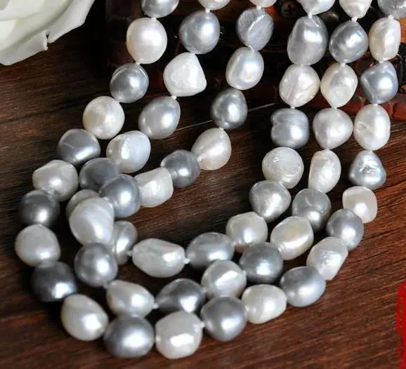 12-13mm south sea baroque white grey multicolor pearl necklace 38inch 925s KKK | Украшения и аксессуары