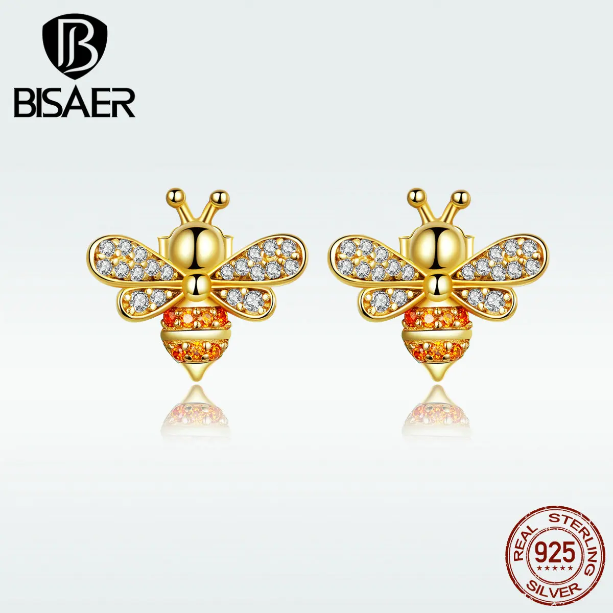 BISAER 100% Pure 925 Sterling Silver Golden Bee Stud Earrings For Women Wedding Jewelry Luxury Gifts 2019 Popular Jewelry GXE344
BISAER 100% Pure 925 Sterling Silver Golden Bee Stud Earrings For Women Wedding Jewelry Luxury Gifts 2019 Popular Jewelry GXE344