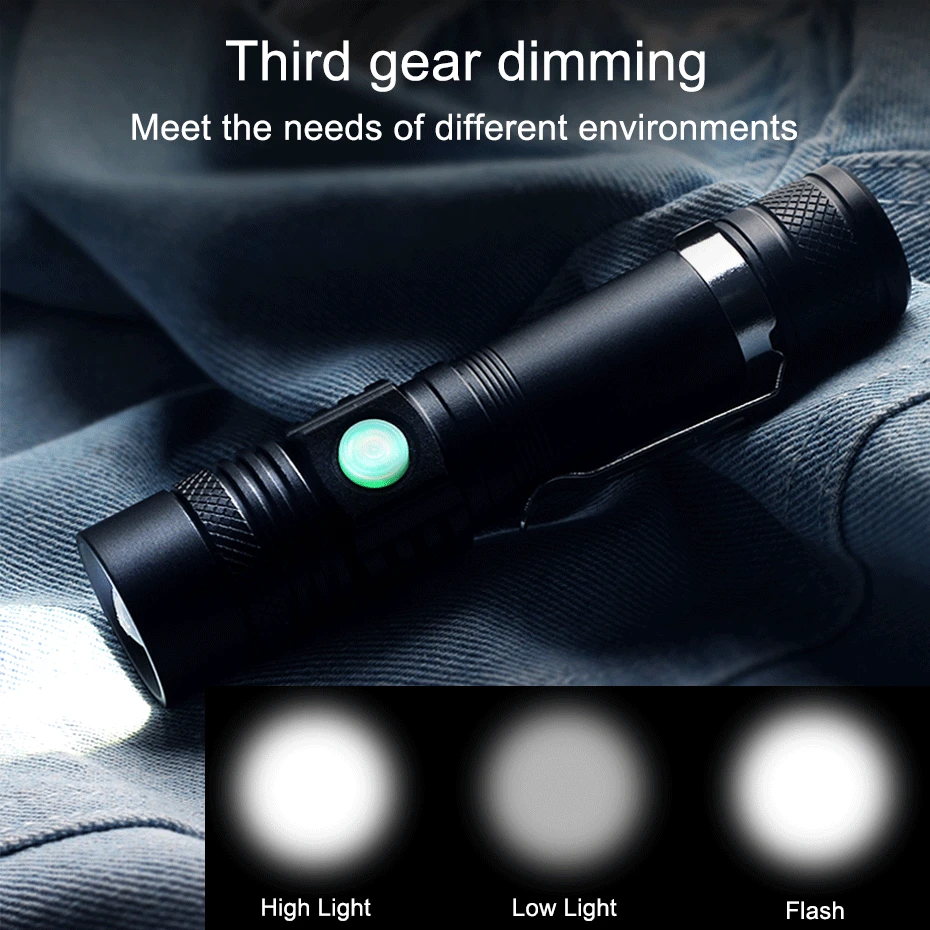 Rechargeable LED Tactical Flashlight Super Bright USB charging Zoom Torch linterna Camping, Outdoor use 18650 Battery
Rechargeable LED Tactical Flashlight Super Bright USB charging Zoom Torch linterna Camping, Outdoor use 18650 Battery