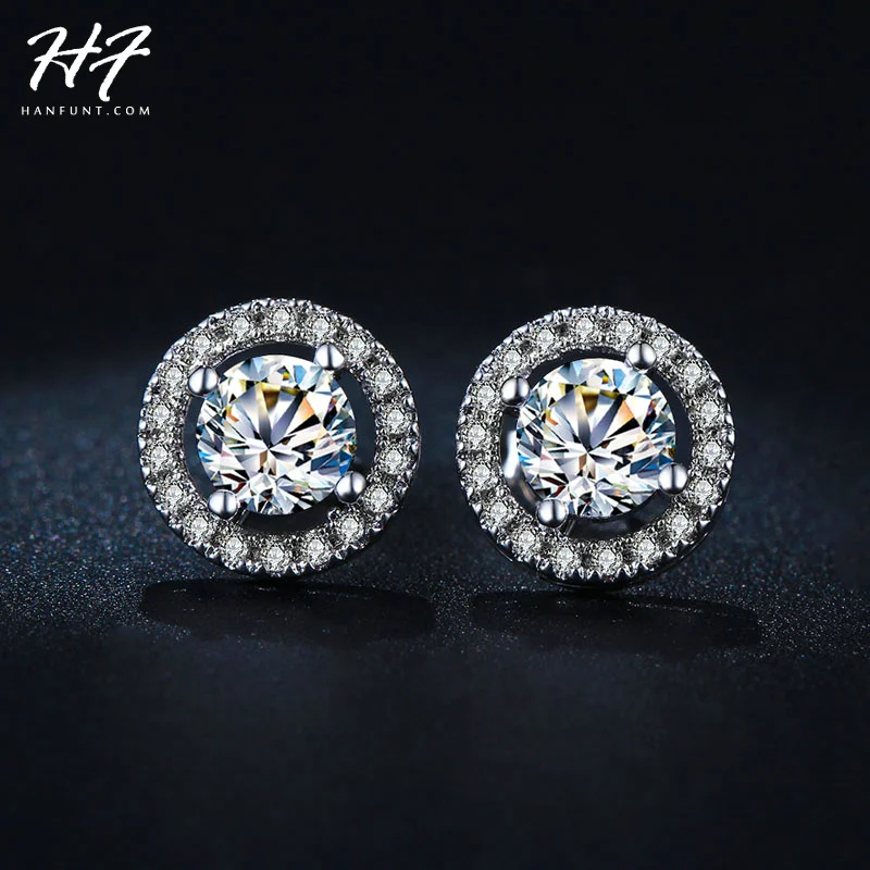 Image 18K White Gold Plated Hearts   Arrows cut 0.75 carat AAA+ CZ Diamond Stud Earring Wedding Earrings for Women E836