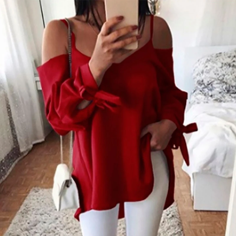 Women Sexy Sling Off Shoulder Blouse Long Sleeve Shirt Casual Loose Solid Color Bandage Women Top
Women Sexy Sling Off Shoulder Blouse Long Sleeve Shirt Casual Loose Solid Color Bandage Women Top