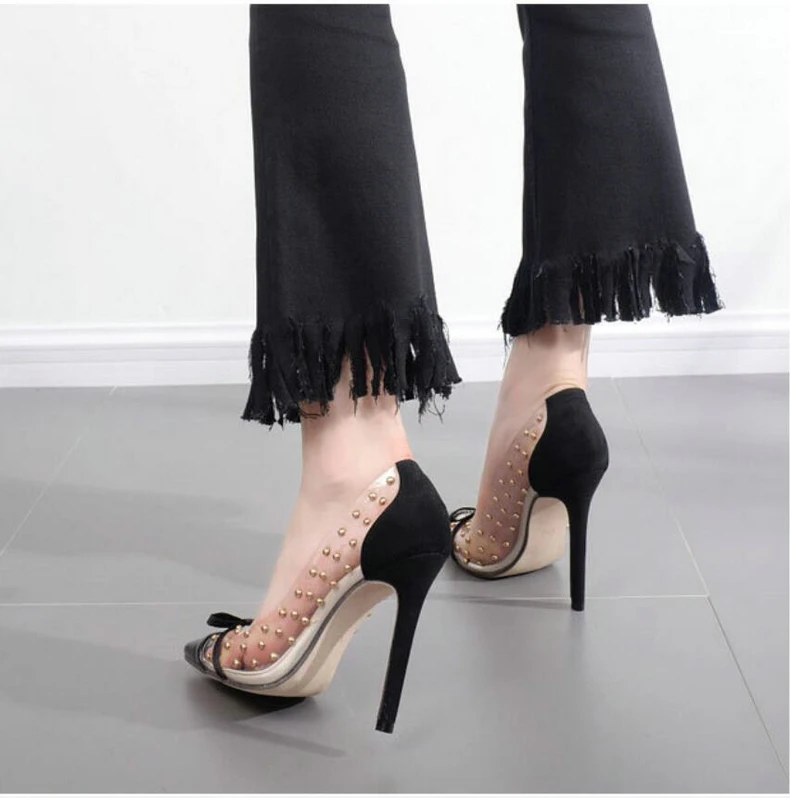 Women's Pumps Shoes Party Thin Heel Lady Wedding Shoes Women Sexy High Heels Nightclub Rivets Sexy Women Pumps High Heels Size 9 (4)
