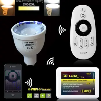 2.4G Milight GU10 5W CCT LED Bulb Color Temperature Adjustable Dual White(CW+WW) fut011+4-Zone RF Wireless Remote + WL-Box1 WiFi
2.4G Milight GU10 5W CCT LED Bulb Color Temperature Adjustable Dual White(CW+WW) fut011+4-Zone RF Wireless Remote + WL-Box1 WiFi